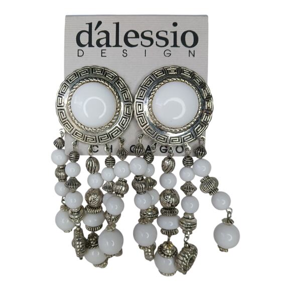 D’Alessio Design White & Silver Clip-On Statement Earrings – NOS - Picture 5 of 12